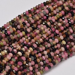 Tourmaline Faceted Rondelle Natural Tourmaline Bead Strands, 3x2mm, Hole: 0.6~0.8mm, about 180pcs/strand, 15.5 inch