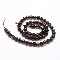 Smoky Quartz Natural Smoky Quartz Beads Strands, Faceted, Round, 6mm, Hole: 1mm, about 61pcs/strand, 14.9 inch~15.1 inch