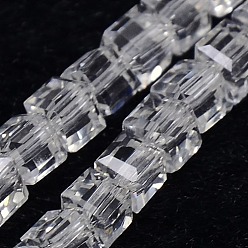 Clear Glass Beads Strands, Faceted, Cube, Clear, 6x6x6mm, Hole: 1mm, about 99pcs/strand, 21 inch