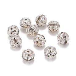 Crystal Brass Rhinestone Beads, Grade A, Silver Color Plated, Round, Crystal, 8mm, Hole: 1mm