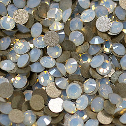 White Opal Glass Flat Back Rhinestone, Grade A, Back Plated, Faceted, Half Round, White Opalite, 3.8~4mm, about 1440pcs/bag