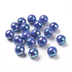Royal Blue ABS Plastic Beads, AB Color Plated, Round, Royal Blue, 16x15mm, Hole: 2mm