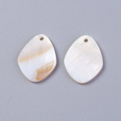 White Freshwater Shell Pendants, Oval, White, 20x15x1.5~2mm, Hole: 1.5mm