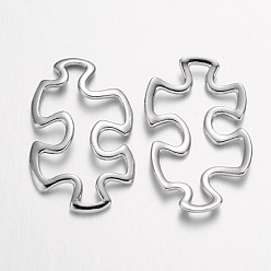 Platinum Tibetan Style Alloy Linking Rings, Cadmium Free & Nickel Free & Lead Free, Autism Puzzle Jigsaw, Platinum, 30x18x3mm