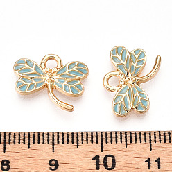 Pale Turquoise Light Gold Plated Alloy Pendants, with Enamel, Cadmium Free & Lead Free, Dragonfly, Pale Turquoise, 11x16x2mm, Hole: 2mm
