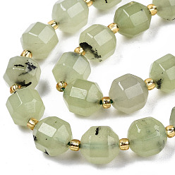Prehnite Natural Prehnite Beads Strands, Faceted, Round, 10x9.5mm, Hole: 1.2mm, Beads: 3.5x2mm, about 32~33pcs/strand, 15.16 inch(38.5cm)