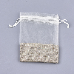 пшеница Сумочки из органзы, с тканью мешковины, шнурок сумки, прямоугольные, цвет пшеницы, 17~18x12.4~13 см