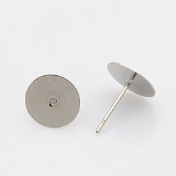 Stainless Steel Color 304 Stainless Steel Stud Earring Findings, Stainless Steel Color, 12x10mm, Pin: 0.4mm