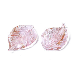 Бледно-Розовый Кулон ручной работы бусины, с блеском порошок, лист, розовый жемчуг, 22~23x14~15x5 мм, отверстие : 1~1.5 мм
