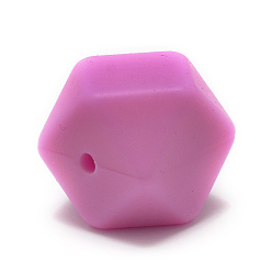 Hot Pink Food Grade Eco-Friendly Silicone Beads, Chewing Beads For Teethers, DIY Nursing Necklaces Making, Faceted Cube, Hot Pink, 17x17x17mm, Hole: 2mm
