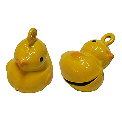 Yellow Brass Bell Pendants, with Enamel, Duck, Yellow, 21x16.5x15mm, Hole: 2mm