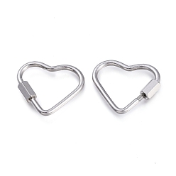 Stainless Steel Color 304 Stainless Steel Screw Carabiner Lock Charms, for Necklaces Making, Heart, Stainless Steel Color, 22x24.5x4mm, Screw: 7x4x4.5mm