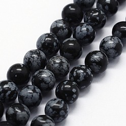 Obsidienne De Flocon De Neige Naturelles Obsidienne perles brins, ronde, 8mm, Trou: 0.8mm, Environ 47 pcs/chapelet, 14.96 pouce (38 cm)