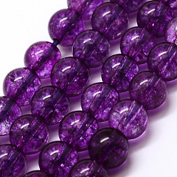 Dark Orchid Dyed Round Natural Crackle Quartz Beads Strands, Dark Orchid, 8mm, Hole: 1mm, about 24pcs/strand, 7.5 inch