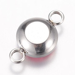 Rose K9 Glass Links connectors, Faceted, with 304 Stainless Steel Findings, Flat Round, Stainless Steel Color, Rose, 17.5x10x6.5mm, Hole: 2.5mm