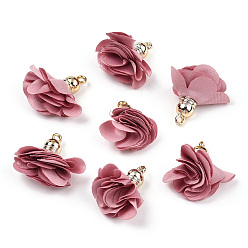 Pale Violet Red Cloth Pendant Decorations, with Acrylic Findings, Flower, Pale Violet Red, 25~30x28~35mm, Hole: 2mm