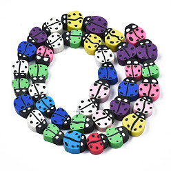 Mixed Color Handmade Polymer Clay Bead Strands, Ladybug, Colorful, 8~12x7.5~10x4~5mm, Hole: 1.5~2mm, about 38~40pcs/strand, 14.17 inch~15.35 inch(36~39cm)