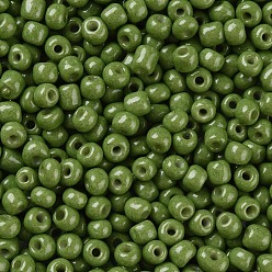 Olive Terne Cuisson de peinture perles de rocaille en verre, vert olive, 6/0, 4~5x3~4mm, Trou: 1~2mm, environ450 pcs / 50 g, 50 g / sac, 18sacs/2livre