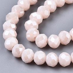 Rose Brumeux Perles en verre electroplate, perle plaquée lustre, facette, rondelle, rose brumeuse, 6x5mm, Trou: 1mm, Environ 87~90 pcs/chapelet, 17~17.5 pouce (42.5~43.75 cm)
