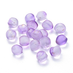 Violet Transparent Glass Beads, Frosted, with Glitter Powder, Half Drilled, Peach, Violet, 11.5x11.5x11mm, Hole: 1mm