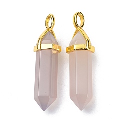 Natural Agate Natural Agate Pointed Pendants, with Random Brass Pendant Hexagon Bead Cap Bails, Golden, Bullet, 38.5~40x12~12.5x10~11mm, Hole: 3x4.5mm