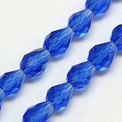 Синий Стеклянные бусины, граненые, капля, синие, 12x8 мм, отверстие : 1 мм, около 56~58 шт / нитка, 25~27 дюйм