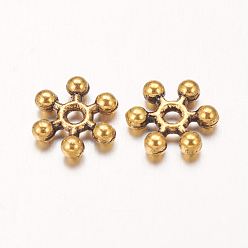 Antique Golden Zinc Alloy Beads Spacers, with One Hole, Snowflake, Cadmium Free & Nickel Free & Lead Free, Antique Golden, 10x2.5mm, Hole: 1.5mm