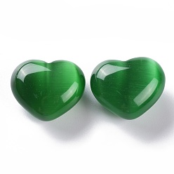 Зеленый Бусины Кошачие Глаза, бусины без отверстий , сердце, зелёные, 25x30x15 мм