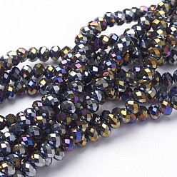 Mixed Color Electroplate Glass Beads Strands, Faceted, Rondelle, Mixed Color, 4x3mm, Hole: 1mm, about 140pcs/strand,16.5 inch