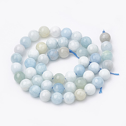 Aquamarine Natural Aquamarine Beads Strands, Round, 8~9mm, Hole: 1mm, about 45~48pcs/strand, 15.7 inch