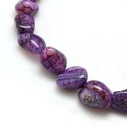 Purple Nuggets Natural Crackle Agate Beads Strands, Dyed & Heated, Purple, 8~16x8~12x6~10mm, Hole: 1mm, about 30~40pcs/strand, 15~16 inch