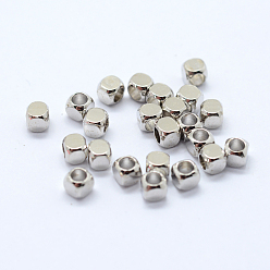 Platine Perles d'espacement en laiton cube, platine, 4x4x4mm, Trou: 3mm