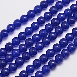 Bleu Nuit Brins naturels et teints perles malaisie jade, ronde, bleu minuit, 6mm, Trou: 0.8mm, Environ 64 pcs/chapelet, 15 pouce