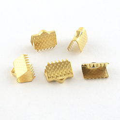 Golden 304 Stainless Steel Ribbon Crimp Ends, Golden, 8.5x10.5mm, Hole: 2.5mm