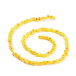 Yellow Handmade Millefiori Glass Bead Strands, Flower, Yellow, 3.7~5.6x2.6mm, Hole: 1mm, about 88~110pcs/Strand, 15.75''(40cm)