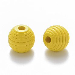 Yellow Painted Natural Wood Beehive European Beads, Large Hole Beads, Round, Yellow, 18x17mm, Hole: 4.5mm