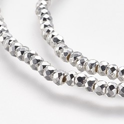 Platinum Plated Non-magnetic Synthetic Hematite Beads Strands, Grade A, Faceted, Rondelle, Platinum Plated, 3x2mm, Hole: 1mm, about 184pcs/strand, 15.7 inch
