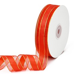 Orange Red Solid Color Organza Ribbons, Golden Wired Edge Ribbon, for Party Decoration, Gift Packing, Orange Red, 1"(25mm), about 50yard/roll(45.72m/roll)