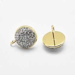 Diamant Noir Conclusions de boucles d'oreilles en argile de polymère en laiton, avec boucle, Grade A strass, plat rond, or, cristal, 18x14mm, Trou: 2mm, pin: 0.6 mm