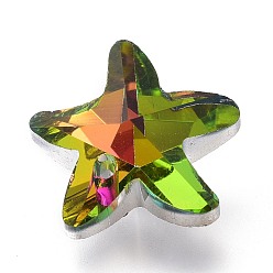 Colorful Faceted Glass Charms, Starfish, Back Plated, Colorful, 14x15x7mm, Hole: 1.4mm