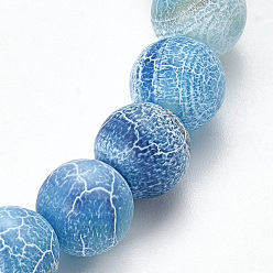 Cornflower Blue Natural Weathered Agate Beaded Stretch Bracelets, Frosted, Dyed, Round, Cornflower Blue, 2-1/8 inch(55mm)