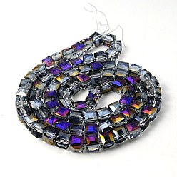 Medium Purple Electorplated Glass Beads, Rainbow Plated, Faceted, Cube, Medium Purple, 10~11x10~11x10~11mm, Hole: 1mm