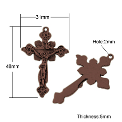Red Copper Tibetan Style Alloy Pendants, For Easter, Cadmium Free & Nickel Free & Lead Free, Crucifix Cross, Red Copper, 48x31x5mm, Hole: 2mm
