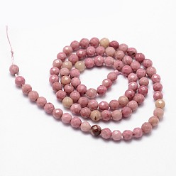 Rhodonite Natural Rhodonite Beads Strands, Faceted, Round, 4mm, Hole: 1mm, about 86pcs/strand, 14.3 inch