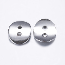 Stainless Steel Color 304 Stainless Steel Buttons, 2-Hole, Oval, Stainless Steel Color, 14x10.5x1mm, Hole: 2mm
