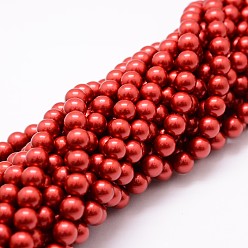 Red Shell Pearl Bead Strands, Round, Grade A, Red, 8mm, Hole: 1mm, about 47pcs/strand, 15.5 inch