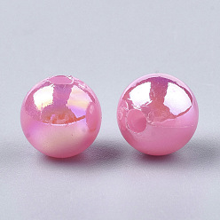 Hot Pink Plastic Beads, AB Color Plated, Round, Hot Pink, 8mm, Hole: 1.8mm, 2000pcs/500g