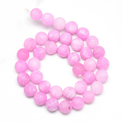 Hot Pink Natural White Jade Bead Strands, Dyed, Frosted, Round, Hot Pink, 8~9mm, Hole: 1mm, about 46~48pcs/strand, 14.9 inch