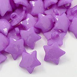 Medium Orchid Acrylic Shank Buttons, 1-Hole, Dyed, Faceted, Star, Medium Orchid, 16x3mm, Hole: 3mm