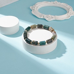 Agate Indienne Bracelet extensible perlé colonne d'agate indienne naturelle, bijoux en pierres précieuses pour femmes, diamètre intérieur: 2-1/2 pouce (6.3 cm)